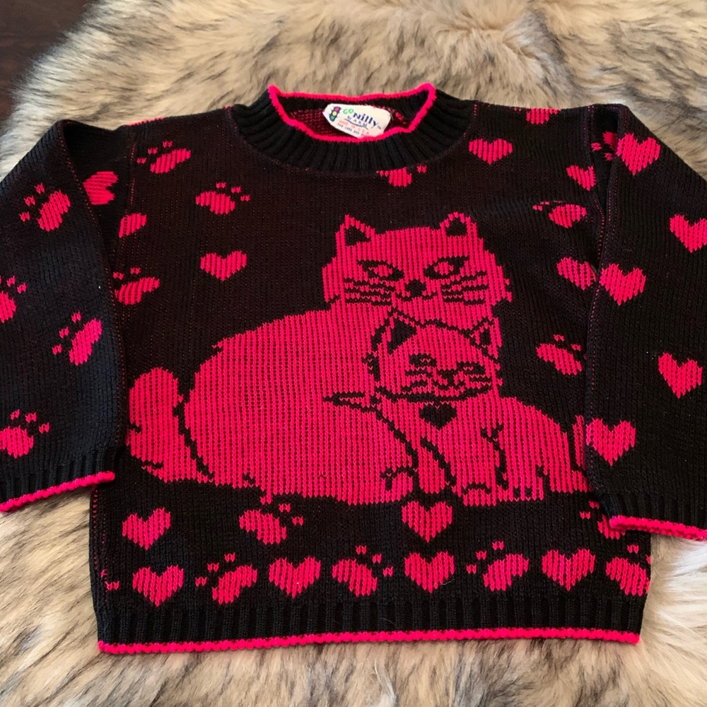 Hearts and Cats sweater. Go Nilly tm Med.